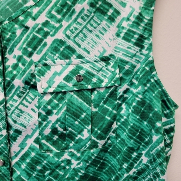 Anne Klein Blouse Green White S - Picture 3 of 6